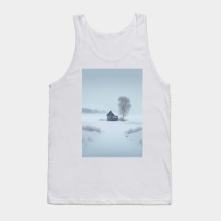 Scandinavian Style Winter Landscape with House and Tree Tank Top